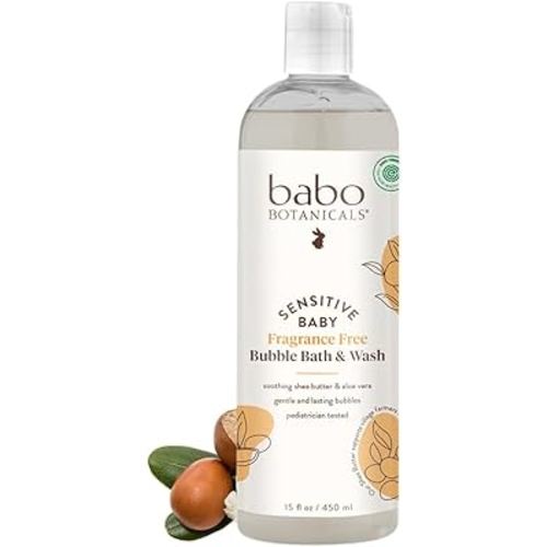 Babo Botanicals Sensitive Baby Fragrance-Free 2-in-1 Bubble Bath & Wash - Shea Butter, Calendula & Oat - Vegan - EWG Verified - For Babies & Kids