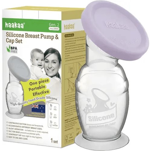 Haakaa Manual Breast Pump with Base 4 Fl Oz/100ml+Lid (Lavender), Gen.2
