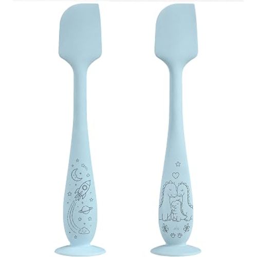 2 Pack Diaper Cream Spatula, Butt Spatula Baby with Suction Base, Baby Butt Paste Spatula, Soft Silicone Diaper Rash Cream Applicator Large Size (Blue)