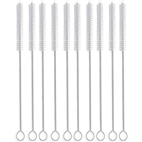 Long Straw Brush Cleaner (10 Pack), Flexible Nylon Tube Cleaning Brushes with 0.4" Bristles, Rust-Proof Stainless Steel Wire Washer for Reusable Tumblers, Sports Bottles & Pipes (10 Inch)