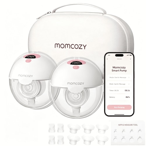 Momcozy M5 Smart APP Controlled Wearable Breast Pump, Hands-Free Wireless Electric Pump, 3 Modes 9 Suction Levels, BPA-Free, Portable Lightweight, 24mm Flange, 2-Pack Pink