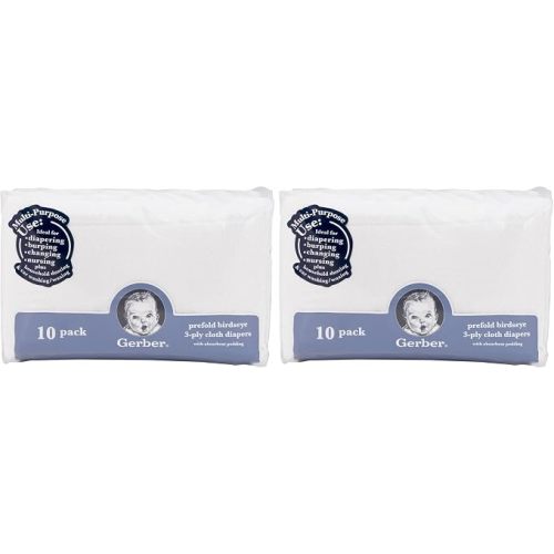 Gerber Unisex Baby Boys Girls Birdseye Prefold Cloth Diapers Multipack White 3-Ply 10 Pack