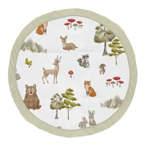 Sweet Jojo Designs Woodland Forest Animals Boy Girl Gender Neutral Unisex Baby Play Mat Tummy Time Activity Infant Playmat Playpen Tent Teepee Floor Animal Friends Brown Bear Hedgehog Deer Watercolor