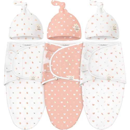 KeaBabies 3-Pack Organic Swaddles for Newborns Girls, Boys with Hats -Soft Cotton Baby Sleep Sacks 0-3 Months,Breathable Baby Hats and Swaddles 0-3 Months,Newborn Essentials Must Haves(Butterflies)