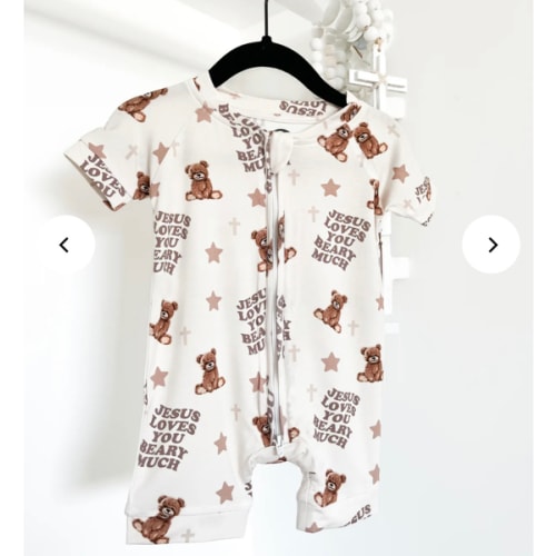 Jesus Loves You Beary Much Bamboo Short Jumpsuit