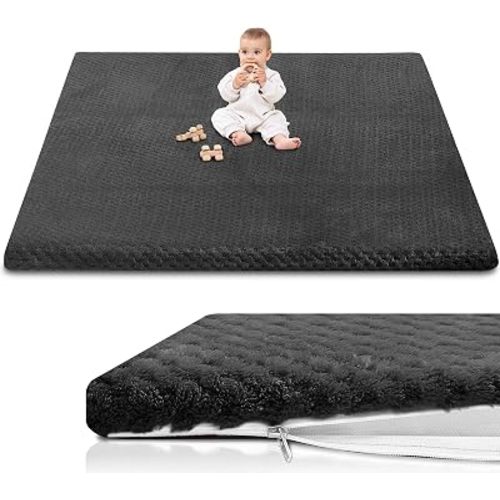 Goyuu 1.3" Thick Baby Play Mat, 50x50 Playpen Mat with Removable & Washable Cover, Non-Slip Bottom Cushioned Baby Play Mat, Ultra Soft Baby Floor Crawling Mat for Infant/Toddler, Grey