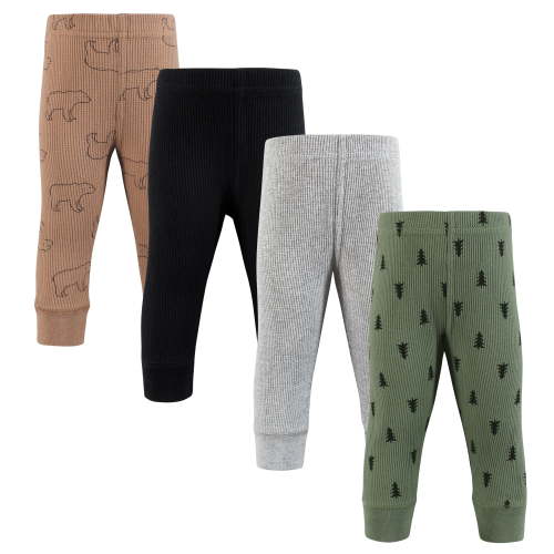 Hudson Baby Infant Boy Thermal Tapered Ankle Pants 4pk, Bear Tree, Newborn
