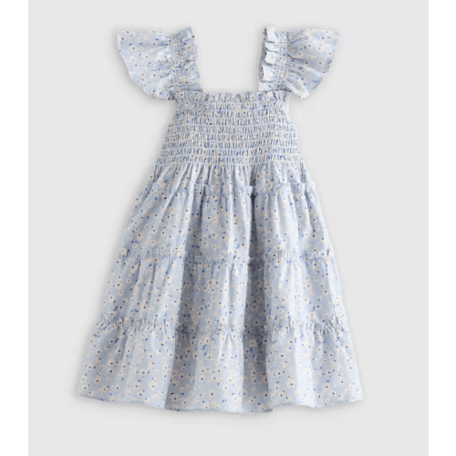 100% Organic Cotton Poplin Smocked Dress - Baby Girl in Floral Sprigs