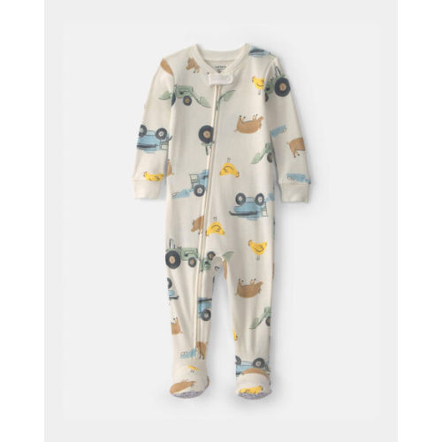 Baby Boy Farm 100% Cotton 2-Way Zip 1-Piece Pajama - Cream | Carter's