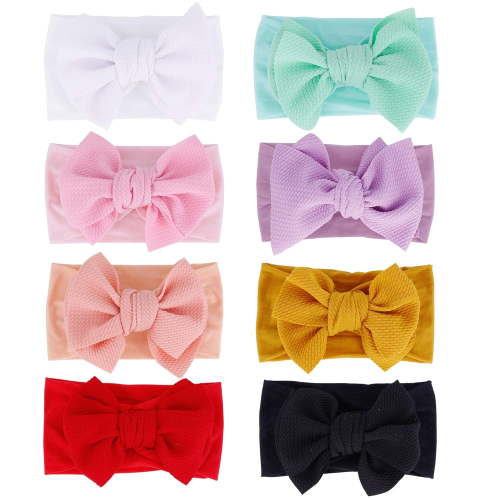 8 Pack Big Bow Super Stretchy Nylon Headbands Turban Headwraps Hair Accessories for Baby Girls Toddlers Infants Kids