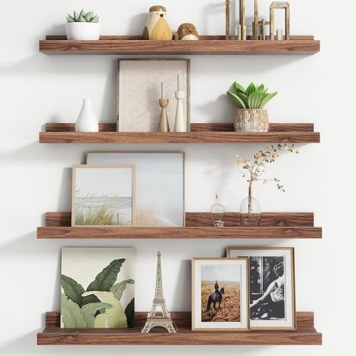 Floating Picture Ledge Shelves Set of 4, 24 Inch Shelves with Lip - Large Nursery Book Shelf for Toys Storage, Kids Bookshelf, Living Room, Bedroom Decor Frames