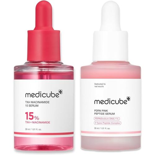medicube Ultimate Clear Glass Skin Serum Duo: TXA + Niacinamide 15% Glow Facial Serum and PDRN Pink Peptide Serum for Uneven Skin Tone and Texture | Korean Skincare Gifts for Women, Stocking Stuffers