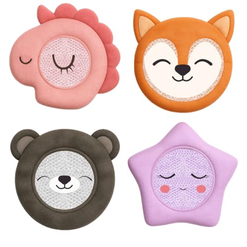 ICEWRAPS Small Reusable Ice Packs for Kids’ Boo Boos, Hot & Cold Packs with Cloth Cover, Baby Ice Pack for Fever & Minor Injuries, 4" (Pack of 4), Set C: Pony, Fox, Starfish, Bear – FSA-HSA Eligible