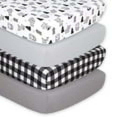 Peanutshell Baby Fitted Crib Sheet, 4 Pack Set, Grey Woodland Plaid for Boys or Girls