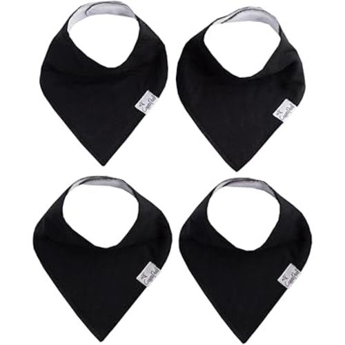 Copper Pearl 4 Pack Soft Cotton Baby Bibs for Drooling and Teething, Absorbent Drool Bibs for Baby Girl and Boy, Adjustable to Fit Newborns to Toddlers (Black Basics)