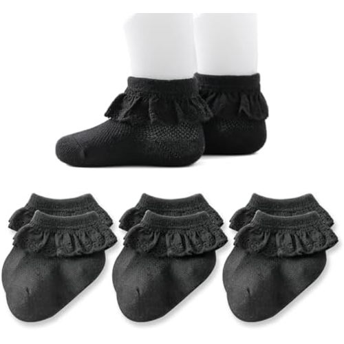 EPEIUS Baby Lace Socks Newborn Girl Eyelet Ruffle Socks Infant Toddler Dress Crew Sox 0-6/6-12/12-24 Months