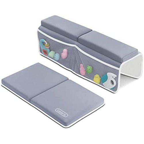 beiens Bath Kneeler and Elbow Rest Pad, 1.5'' Thick Quickly Dry Kneeling Pad and Elbow Support for Knee & Arm Support Large Bathtub Kneeling Mat with Toy Organizer for Happy Baby Bathing Time (Grey)