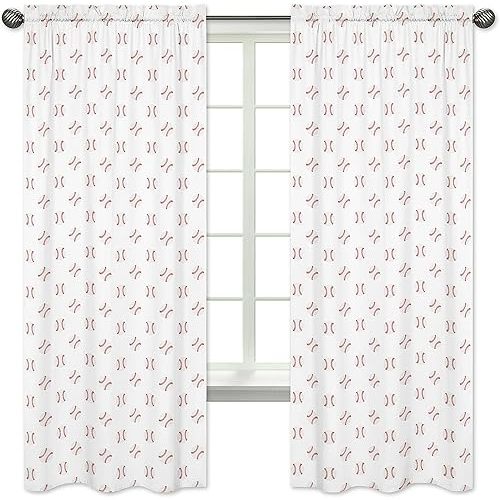 Sweet Jojo Designs Red and White Window Treatment Panels Curtains for Baseball Patch Sports Collection - Set of 2