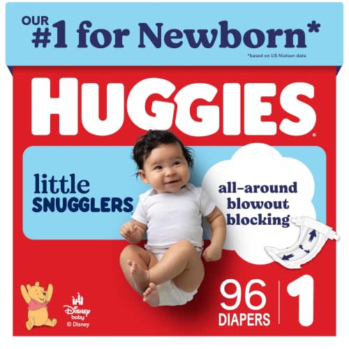 Huggies Little Snugglers Diapers Size 1, 96 Count | Blowout Protection, Leakproof Protection, Luxury Softness, FastAbsorb System, Hypoallergenic, Fragrance Free