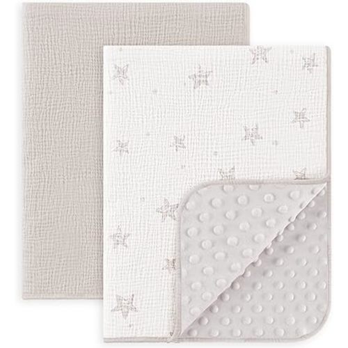 Susurration Manta de bebé unisex para niños y niñas, paquete de 2 mantas suaves y esponjosas para cuna con parte delantera de muselina de algodón y parte trasera de forro polar punteado, manta de
