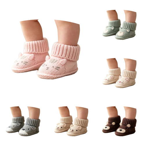 Xijirk Solid Knitted Baby Booties Cute Cartoon Cat Sock Shoes Soft Non Pre Walker Crib Shoes Warm Winter Baby Footwear Light Pink,0-3 Months
