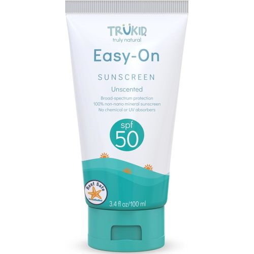TruKid Easy On Mineral Sunscreen SPF 50 - All Natural Kids & Baby Sunscreen for Face & Body, Non-Toxic Zinc Oxide Sunblock Protection for Sensitive Skin, Unscented, FSA Eligible, Travel Size 3.4oz