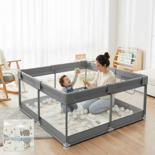 Fodoss Baby Playpen with Mat ，47 x 47 In Playpen for Babies and Toddlers, Indoor & Outdoor Activity Center, Safety Baby Fence