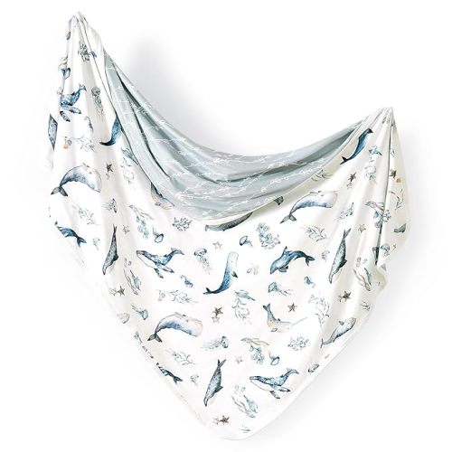 Baby Blankets Super Soft Jersey Knit Swaddle Blanket for Baby Girls and Boys, Double Layer Receiving Blankets 34 x 44 Inches, Extra Large for Baby Swaddling, Sea Fish