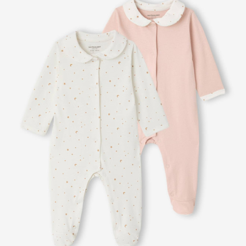 Pack of 2 organic cotton baby pyjamas - rose, Baby