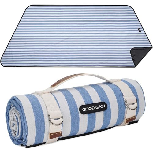 G GOOD GAIN Picnic Blankets Waterproof Extra Large - Outdoor Blanket Sand Free Foldable with Carry Strap for Beach, Camping, Park Grass, Hiking, Travel, Concerts, Indoor (Sand Yellow)