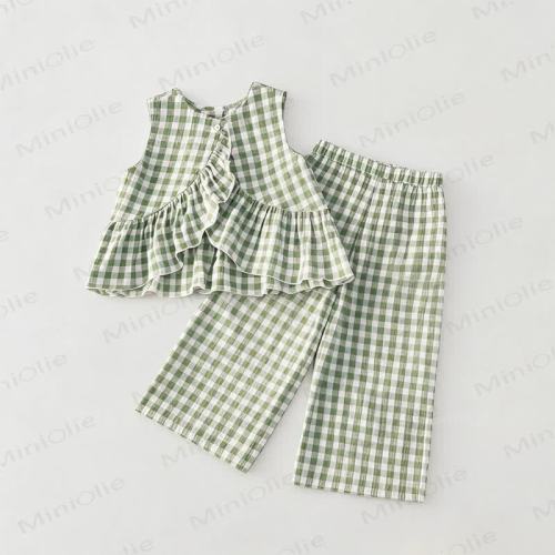 Baby Toddler Green/Blue Plaid Sleeveless Top and Pants 2-piece Set