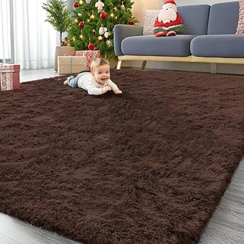 OLANLY 9x12 Machine Washable Large Area Rugs for Living Room, Bedroom, Soft Fluffy Shaggy Bedside Rug, Indoor Floor Carpet for Kids Girls and Boys, Dorms, Nursery, Home Decor Aesthetic, Coffee