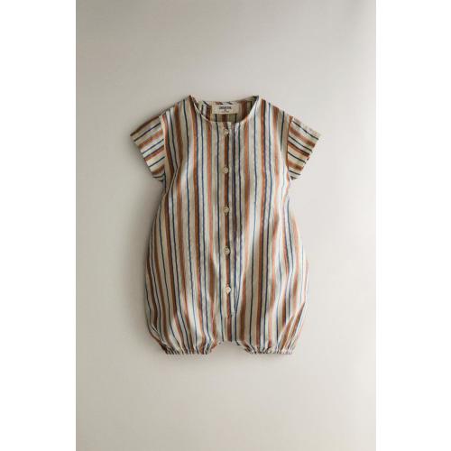 BABY STRIPED FOOTED ROMPER - Brick | ZARA United States