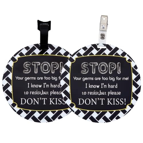 PLIGREAT 2 Pack No Touching Baby Car Seat Sign, Stop Kissing Baby Stroller Tag with Hanging Straps and Clip, No Touch Baby Safety Sign for Baby Girl Boy