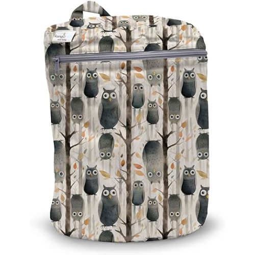 Kanga Care Wet Bag Seam Sealed Waterproof 3D Dimensional for Baby Cloth Diapers, Travel, Beach, Pool, Gym, Swim | Hoot