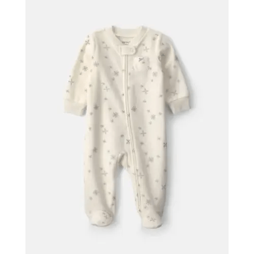 Baby Girl Snowflake Fleece 2-Way Zip Sleep & Play Pajamas - Cream | Carter's