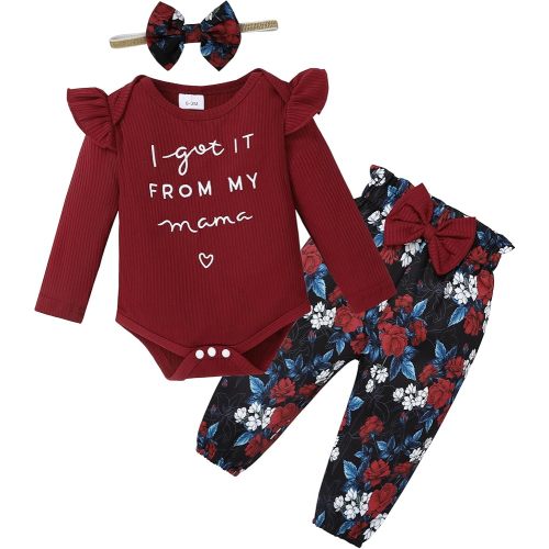DISAUR Baby Girl Clothes Ruffle Romper Pants Headband 3PC Set 0-18 Months