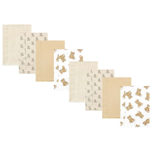 Hudson Baby Cotton Poly Flannel Burp Cloths Multipack, Teddy Bears 8-Pack, One Size