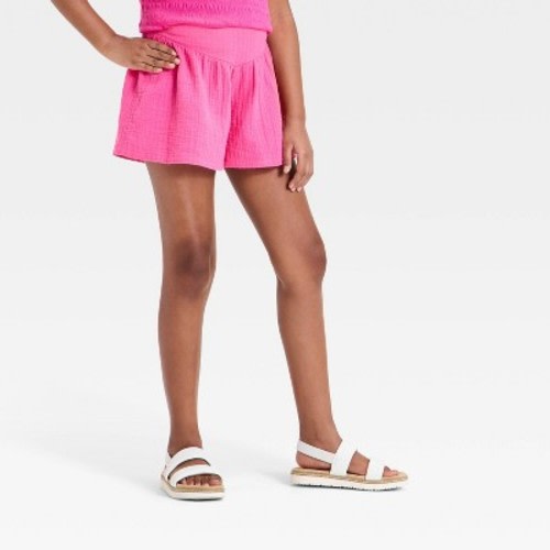 Girls' Woven Beach Shorts - Cat & Jack™ Dark Pink S