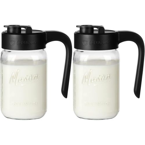 Mason Jar Pitcher, 2 pcs 32 oz (1 quart), Glass Pitcher with Lid