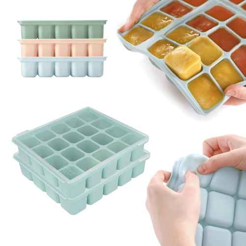 Petinube Flexible Silicone Freezer Tray 20 Cubes, 16.91 fl. oz / 0.84 fl. oz - BPA-Free, Stackable Ice Tray with Clip-on Lid, Multifunctional Ice Cube Molds, Ocean Blue Set