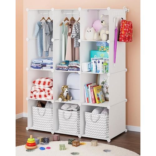 Baby Closet Organizer for Nursery: Durable Baby Wardrobe for Closet - Customizable Baby Dresser Amoire Shelves - Waterproof Shelf Clothes Organizer w/Wall Fixation (White)