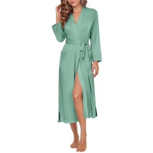 Ekouaer Womens Robe Long Knit Kimono Bathrobe Lightweight Sleepwear Soft Ladies Loungewear with Pockets, S-XXL
