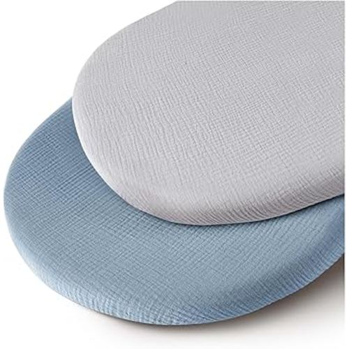 Muslin Bassinet Sheets for Babies – Soft & Breathable 100% Cotton Fitted Sheets for Oval, Rectangle, Hourglass Bassinet Mattress Pads, 2-Pack (Ivory & Pink)