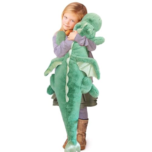 ARELUX Large 37in Cute Dragon Stuffed Animals Plush Toy,Soft Green Pterosaur Plushie Giant Fuzzy Dinosaur Pillow Plushies with Wings Cuddly for Friends Family Member