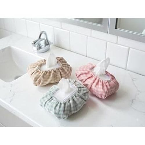 Baby Wipes Cover – Universal Size, One Size Fits All Wipes Packages | Muslin Cotton Tissue Cover for Nursery, Diaper Bag & Changing Table, Station | Gingham & Neutral Patterns (3-Gingham Pink)