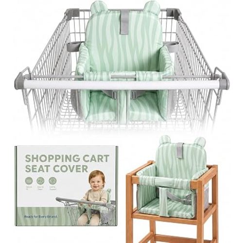 Padded Shopping Cart Cover for Baby, Sofa-Like Comfort Grocery cart Cover, Machine Washable High Chair Cushion, Sage Green,