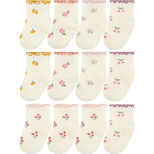 Aroveea Toddler Socks Non Slip Grip Ankle Baby 12 Pack for Kids Boys Girls