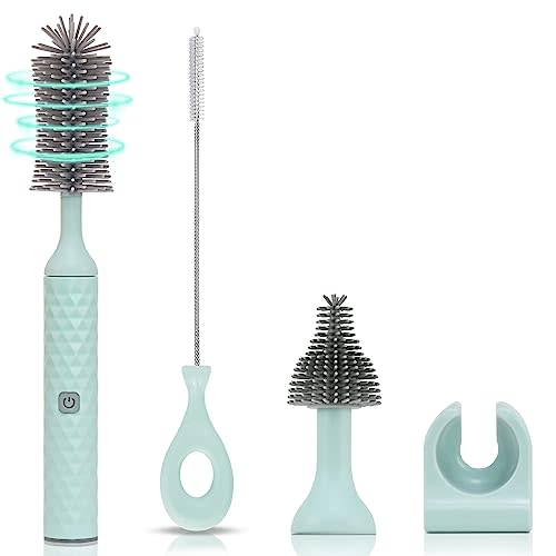 Rechargeable Electric Bottle Brush Cleaner Set, 360° High Speed Rotation Silicone Cleaning Brush with Bottle Brush, Pacifier Brush, Straw Brush, Perfect for Baby Bottle,Cup, Kitchen Utensils