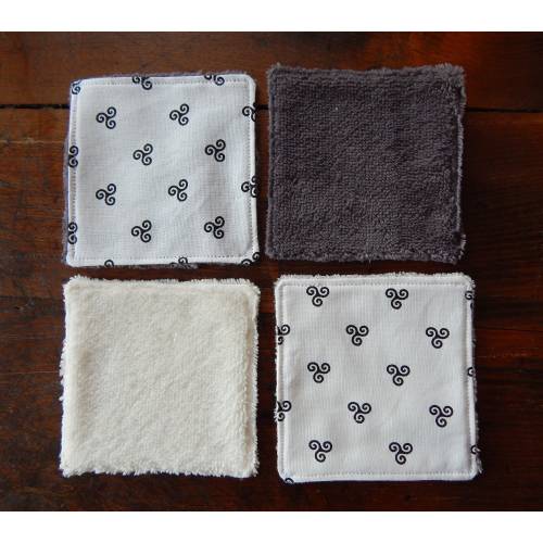 Lingettes lavables motifs Triskels, lingettes Bretagne zéro déchet, lingettes bébé, lingettes démaquillantes, lingettes Bretagne